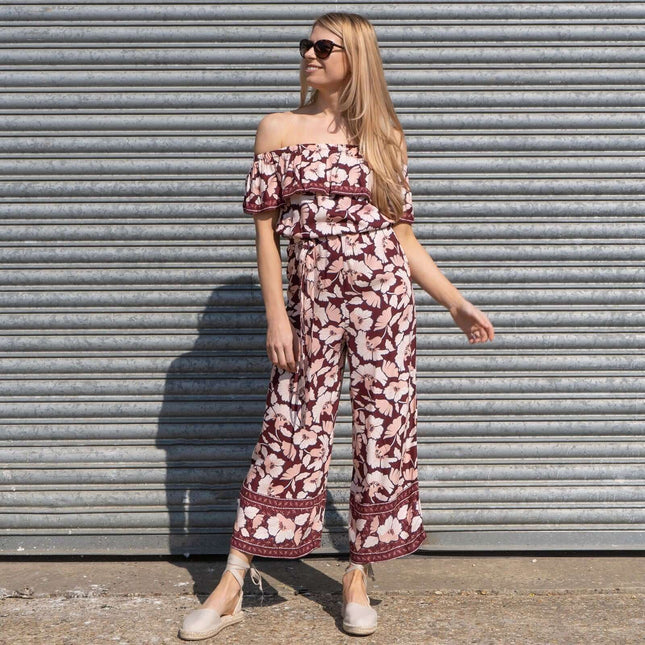 Next Wide Leg Off Shoulder Floral Lightweight Casual Jumpsuit-Quality Brands Outlet-