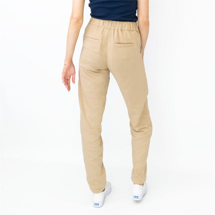 M&S Pure Cotton Tapered Ankle Grazer Elasticated Waist Beige Trousers