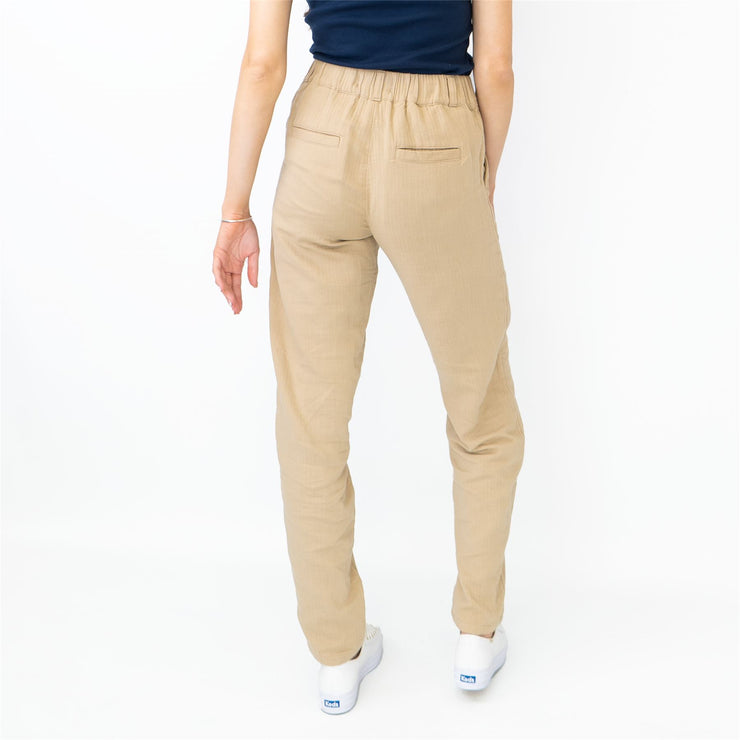 M&S Pure Cotton Tapered Ankle Grazer Elasticated Waist Beige Trousers