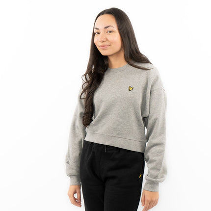 Lyle & Scott Girls Long Sleeve Grey Cropped Fleece Lined Sweatshirts-Quality Brands Outlet-