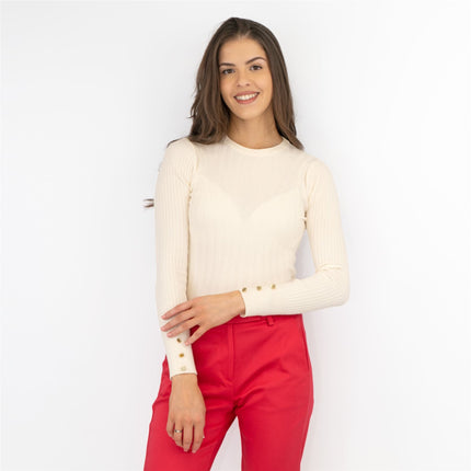 M&S Ivory Soft Touch Ribbed Crew Neck Fitted Jumper - Quality Brands Outlet
