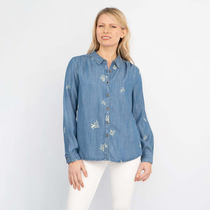 White Stuff Day Break Blue Soft Light Denim Long Sleeve Relaxed Shirts-Quality Brands Outlet-