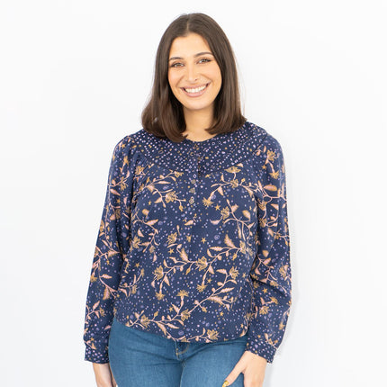 White Stuff Navy Phoebe Floral Print Shirts-Quality Brands Outlet-