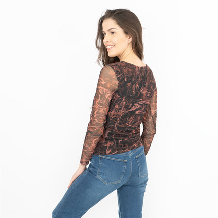 Nasty Gal Long Sleeve V-Neck Black Mesh Top - Quality Brands Outlet