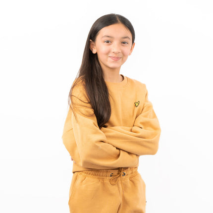 Lyle & Scott Girls Long Sleeve Mustard Yellow Cropped Fleece Lined Sweatshirts-Quality Brands Outlet-