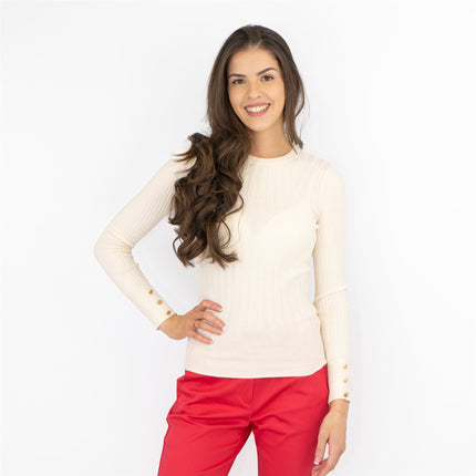 M&S Ivory Soft Touch Ribbed Crew Neck Fitted Jumper - Quality Brands Outlet