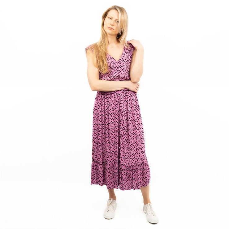 Next Pink Leopard Print V-Neck Sleeveless Tiered Midi Dress