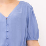 M&S Blue Blouse Elasticated Waist Short Sleeve V-Neckline Tops