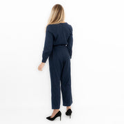 White Stuff Skyline Navy Blue Denim Long Sleeve Relaxed Leg Jumpsuit - Quality Brands Outlet