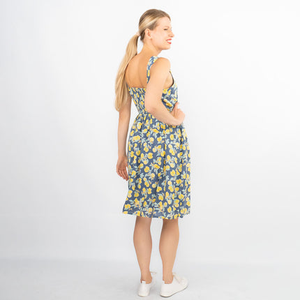 Lemon Print Sundresses Lightweight Cotton Sleeveless Strappy Women's Summer Dresses-Quality Brands Outlet-