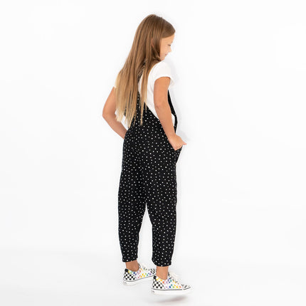 Next Girls Dungaree Black White Polka Dot Viscose Lightweight Dungarees