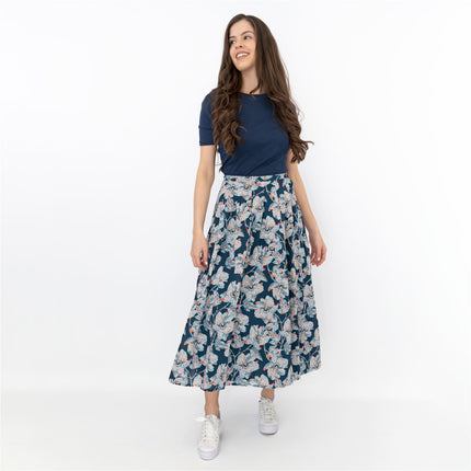 Seasalt Artists Anemone Oil Paint Navy Blue Flare Midi Skirts-Quality Brands Outlet-