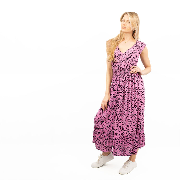 Next Pink Leopard Print V Neck Sleeveless Tiered Midi Dress Quality Brands Outlet