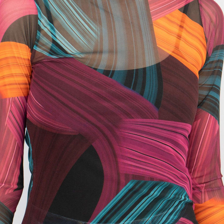 Karen Millen Abstract Purple Long Sleeve Mesh Top - Quality Brands Outlet