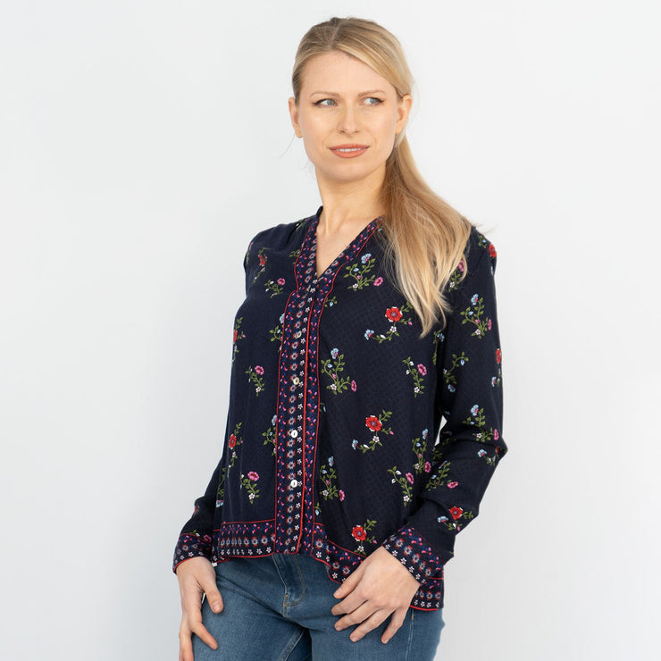 TU Clothing Navy Floral Long Sleeve Relaxed Fit Shirts Button Tops - Quality Brands Outlet