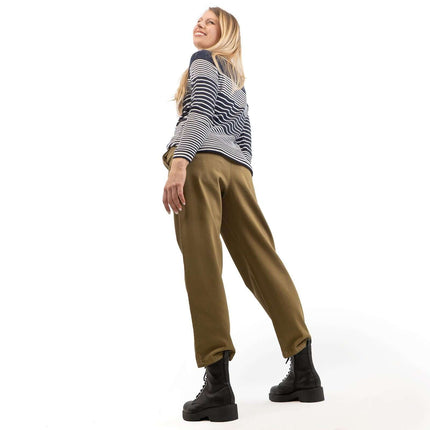 Hush Washed Khaki Green Crop Wide Leg Stretch Trousers with Pockets-Quality Brands Outlet-