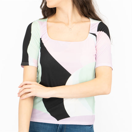 Coast Colour Block Short Sleeve Square Neck Tops-Quality Brands Outlet-