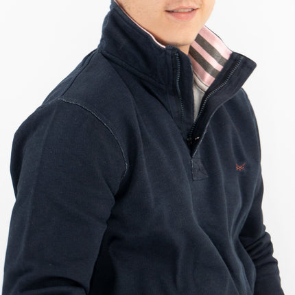Crew Clothing Mens Navy Distressed Padstow Pique Half Zip Sweatshirt Jumper Tops - Quality Brands Outlet