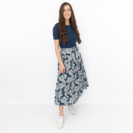 Seasalt Artists Anemone Oil Paint Navy Blue Flare Midi Skirts-Quality Brands Outlet-