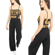 Quiz Black Gold Print Wide Leg Sleeveless Jumpsuits