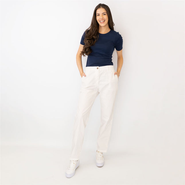 M&S Cotton Rich Tapered Leg Ankle Grazer White Stretch Cotton Chino Trousers-Quality Brands Outlet-