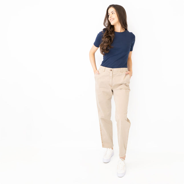 M&S Cotton Rich Tapered Leg Ankle Grazer Beige Stretch Cotton Chino Trousers-Quality Brands Outlet-