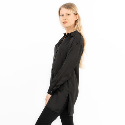 Coast Black Drap Satin Longline Long Sleeve Tunic Shirt-Quality Brands Outlet-