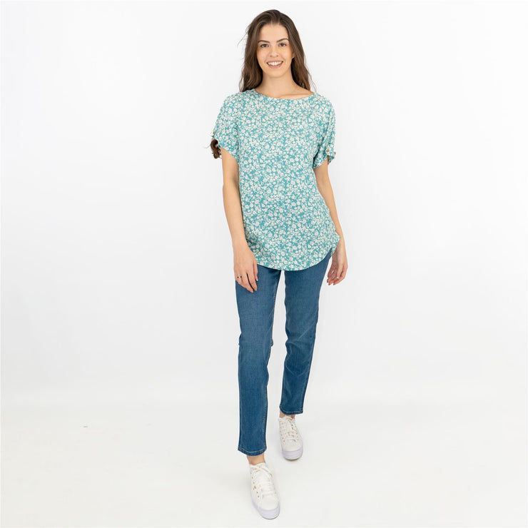 Next Blue Floral Short Sleeve Blouse Relaxed Fit Longline Tops