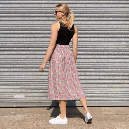 White Stuff Portray Pink Floral Print Lightweight Midi Skirt-Quality Brands Outlet-