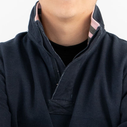 Crew Clothing Mens Navy Distressed Padstow Pique Half Zip Sweatshirt Jumper Tops - Quality Brands Outlet