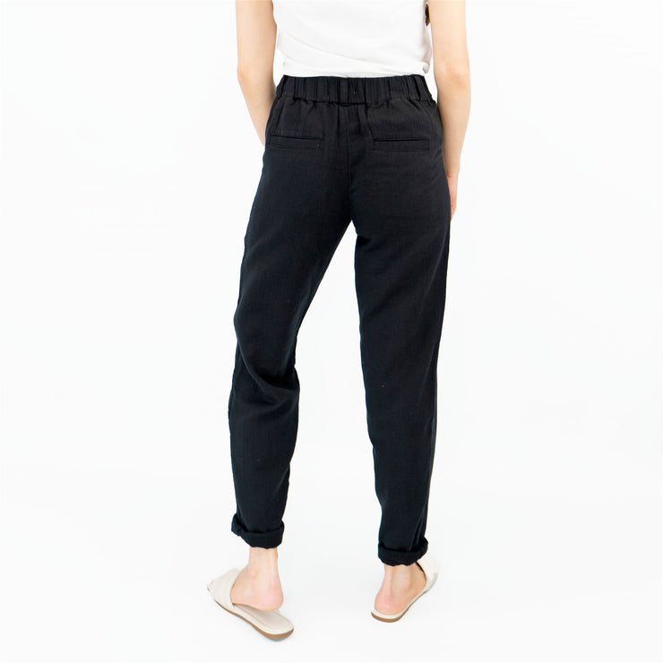 M&S Pure Cotton Tapered Ankle Grazer Elasticated Waist Black Trousers - Quality Brands Outlet