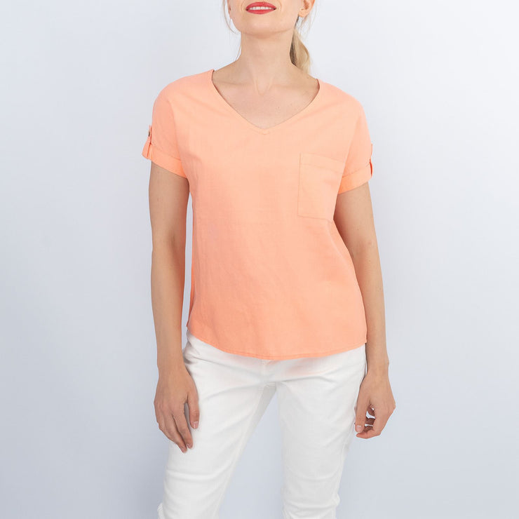 TU Clothing Orange Linen Blend Casual Lightweight Relaxed Fit Summer Tops