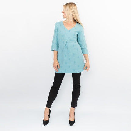 White Stuff Bailey Blue Linen 3/4 Sleeve Tunics Longline Tops-Quality Brands Outlet-