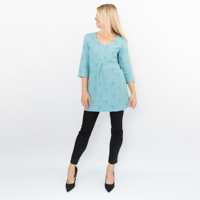 White Stuff Bailey Blue Linen 3/4 Sleeve Tunics Longline Tops-Quality Brands Outlet-