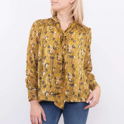 White Stuff Tamina Yellow Floral Print Long Sleeve Tine-Neck Tops-Quality Brands Outlet-