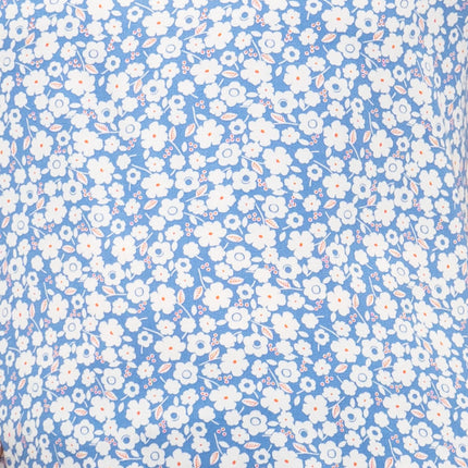 M&S Blue Floral Print Lightweight Blouse Frill Short Sleeve Round Neckline Tops - Quality Brands Outlet