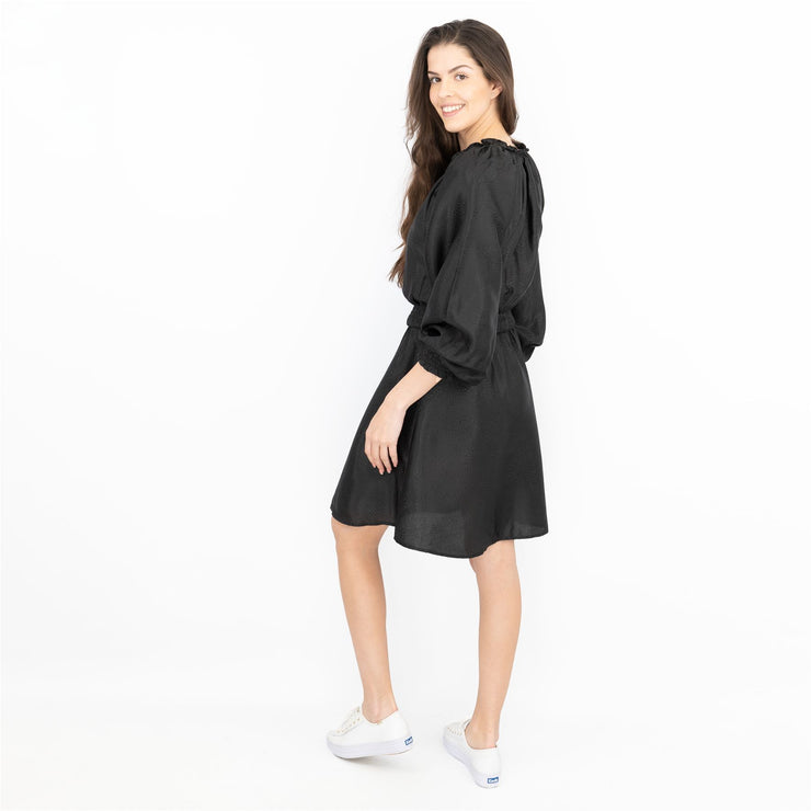 Next Long Sleeve Black Jacquard Sheen Flare Dress