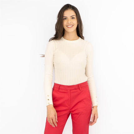 M&S Ivory Soft Touch Ribbed Crew Neck Fitted Jumper - Quality Brands Outlet