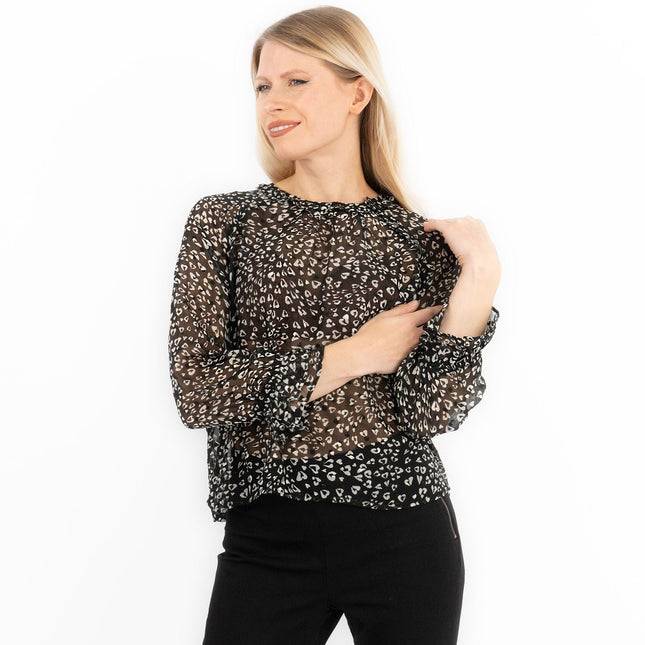 Next Floral Black Chiffon Long Sleeve Top-Quality Brands Outlet-