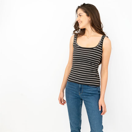 Oasis Womens Top Black White Stripe Sailor Summer Holiday Vest Dinner Relaxed-Quality Brands Outlet-