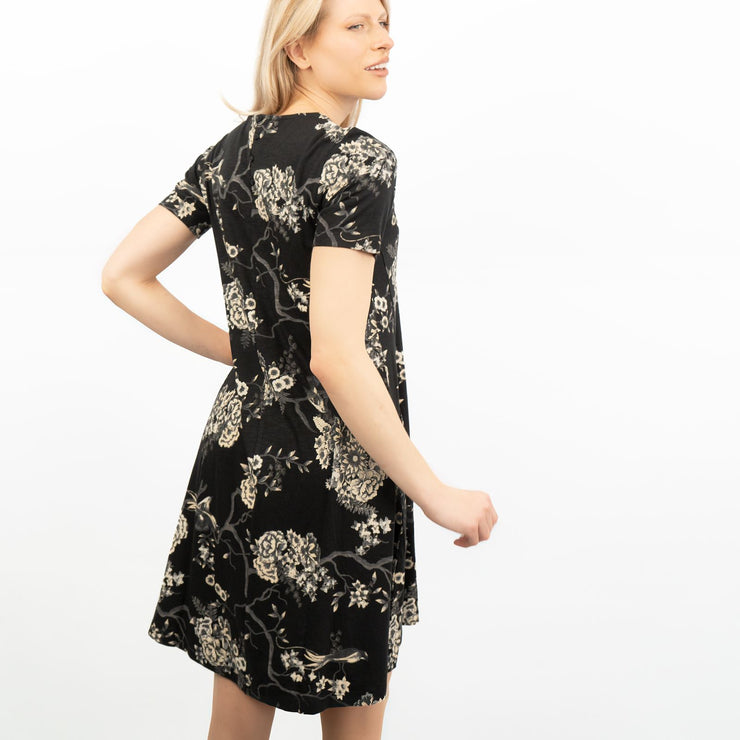 Oriental Garden Black Short Sleeve Simone Dress