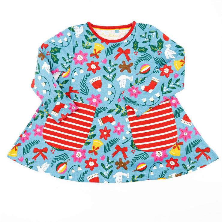 Mini Boden Girls Blue Floral Print Long Sleeve Jersey Dresses - Quality Brands Outlet
