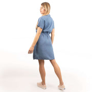 Next Women Blue Denim Short Sleeve Drawstring Waist Short Dress