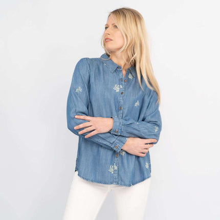 White Stuff Day Break Blue Soft Light Denim Long Sleeve Relaxed Shirts-Quality Brands Outlet-