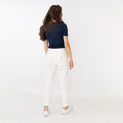 M&S Cotton Rich Tapered Leg Ankle Grazer White Stretch Cotton Chino Trousers - Quality Brands Outlet