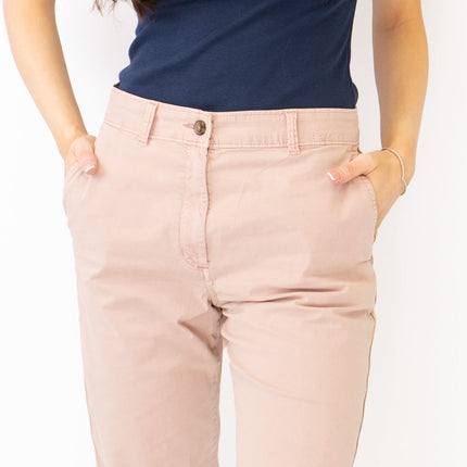 M&S Cotton Rich Tapered Leg Ankle Grazer Pink Stretch Cotton Chino Trousers - Quality Brands Outlet