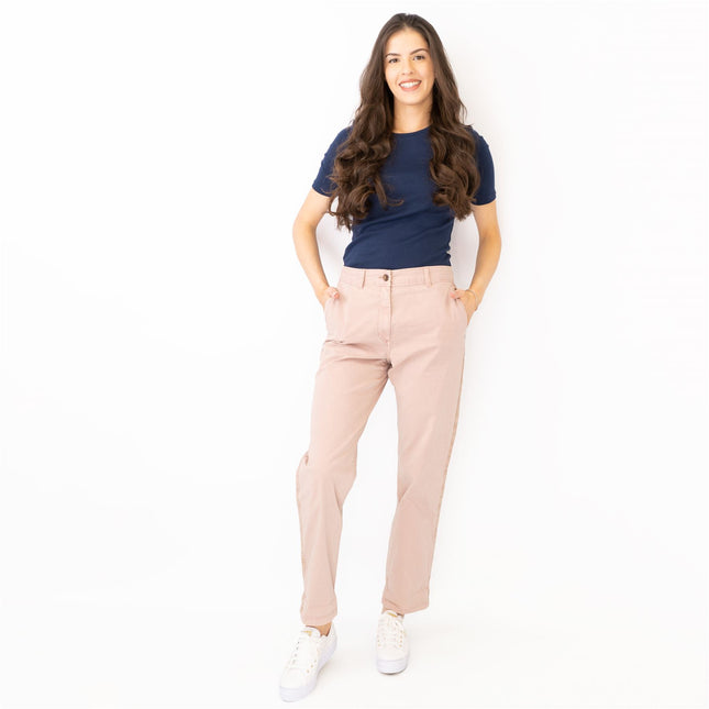 M&S Cotton Rich Tapered Leg Ankle Grazer Pink Stretch Cotton Chino Trousers-Quality Brands Outlet-