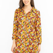 Oasis Orange Floral Long Sleeve Button-Up Midi Shirt Dresses