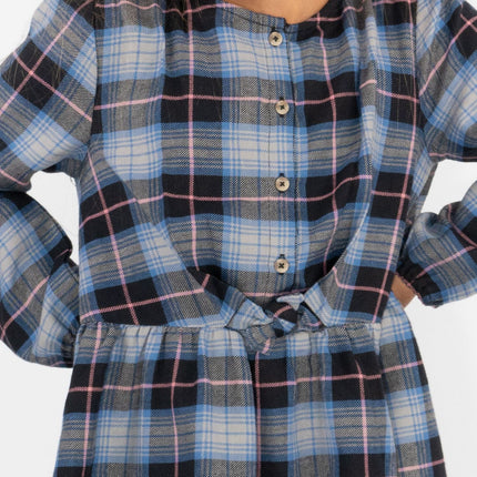 Girls Blue Long Sleeve Check Dresses-Quality Brands Outlet-