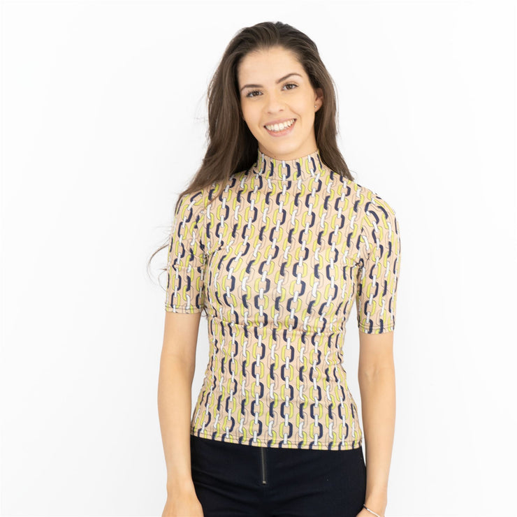 Karen Millen Geometric Print High Neck Short Sleeve Tops